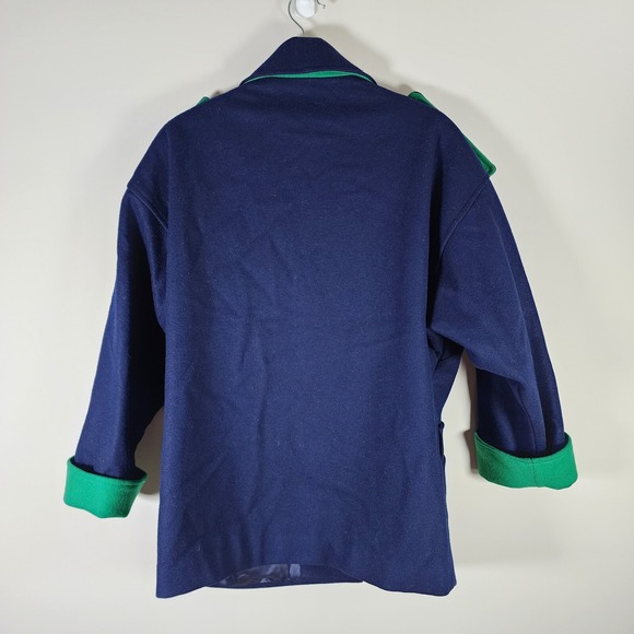 Vtg Wool Jacket Womens 9 10 Pea Coat Navy Kelly Green‎ Double Breasted 80s Y2K - Picture 4 of 16